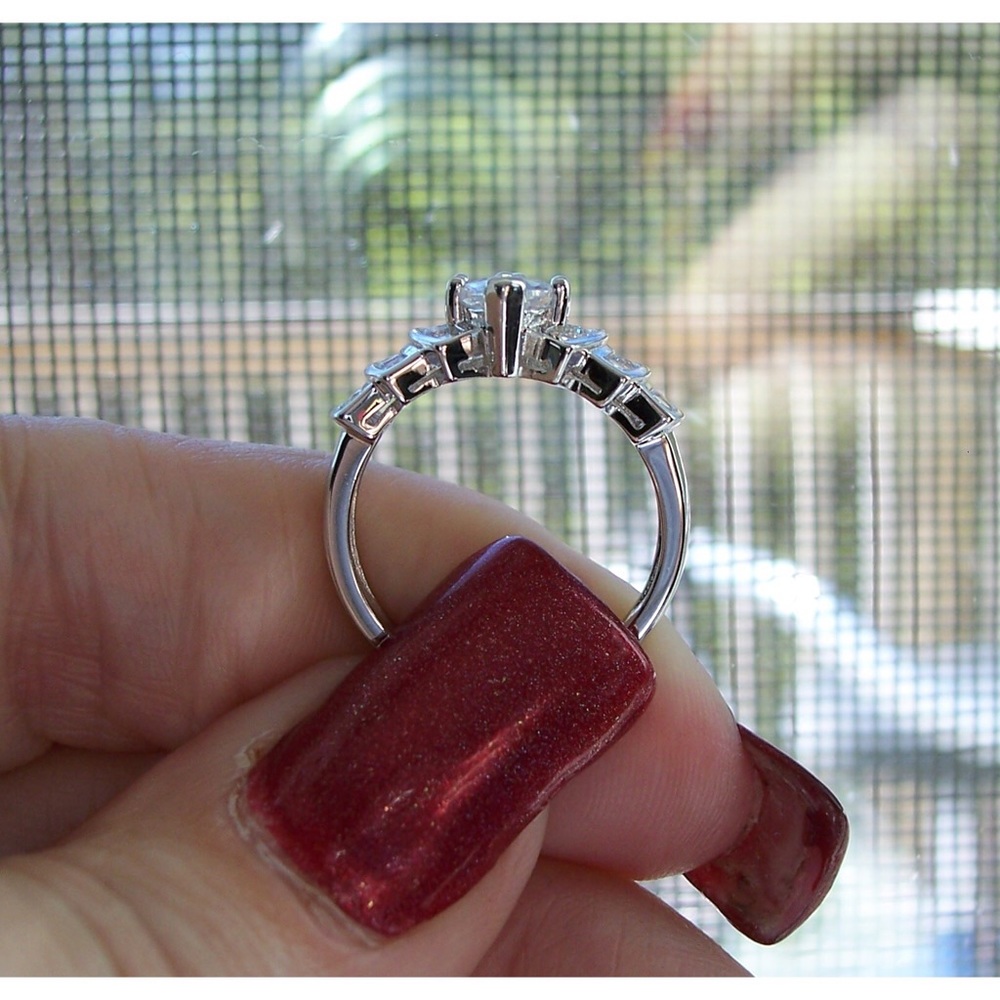 925 STERLING SILVER Marquise Cubic Zirconia Stair Step Tier Ring - Picture 9 of 16
